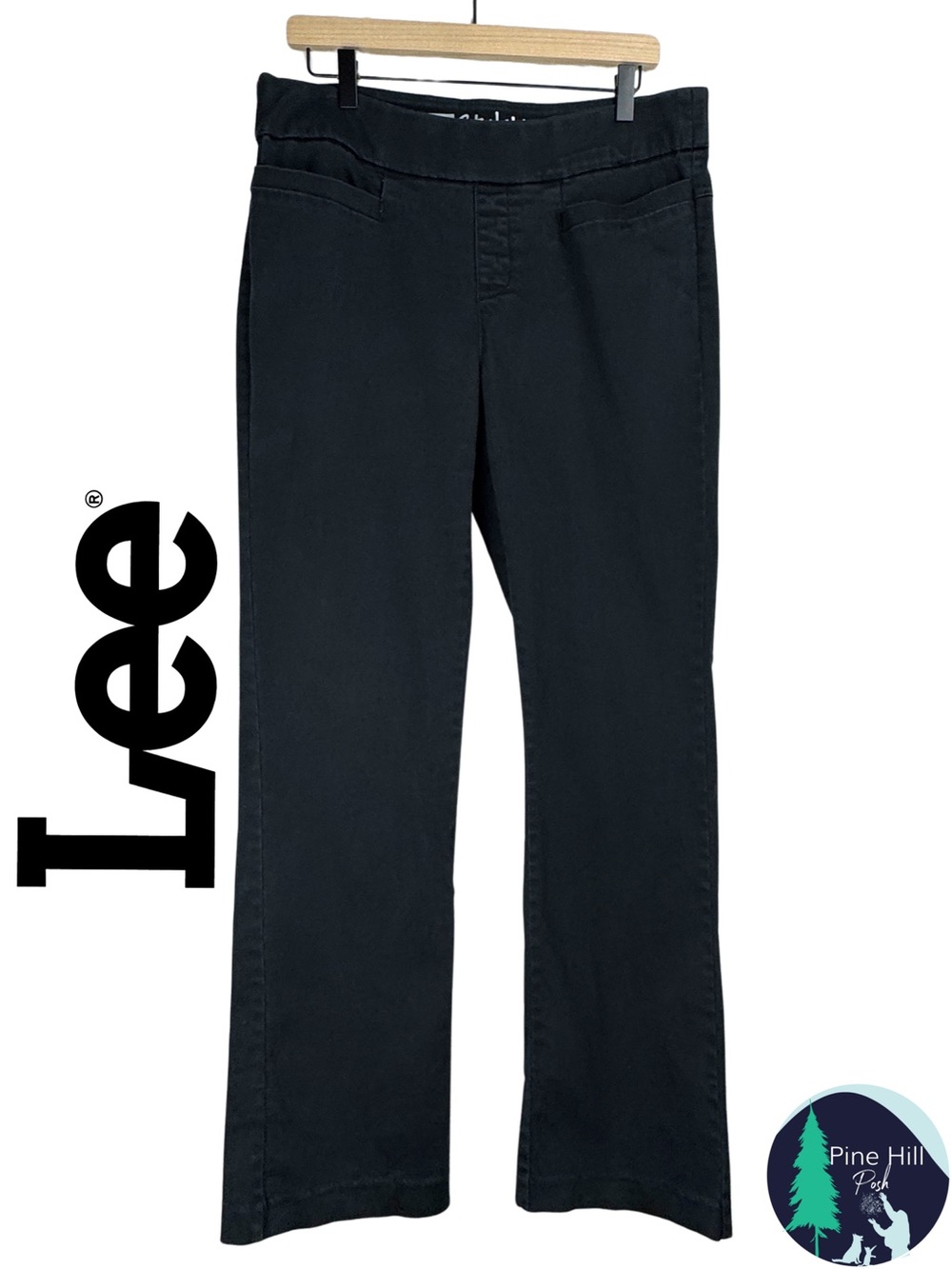 Lee Style Up Women’s Black Straight Leg Pull-On Pants 14 Stretch Chino Mid Rise